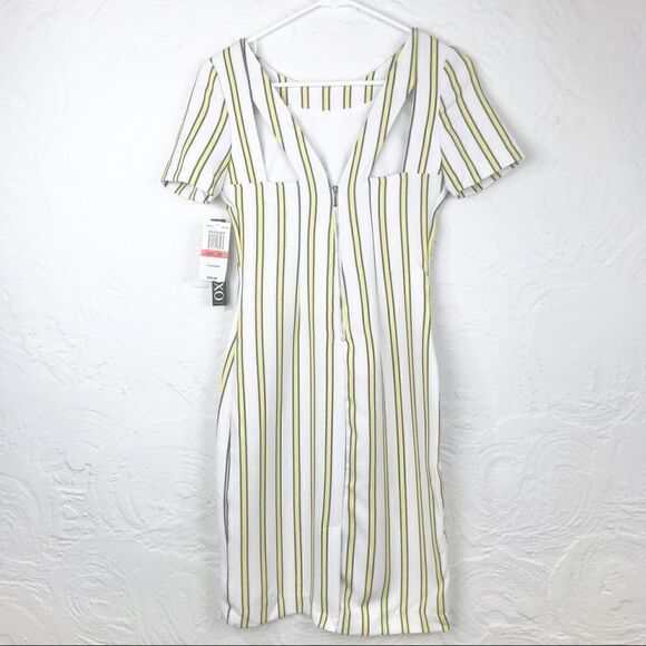 XOXO New White Stretch Dress with Yellow Stripes - Picture 8 of 15